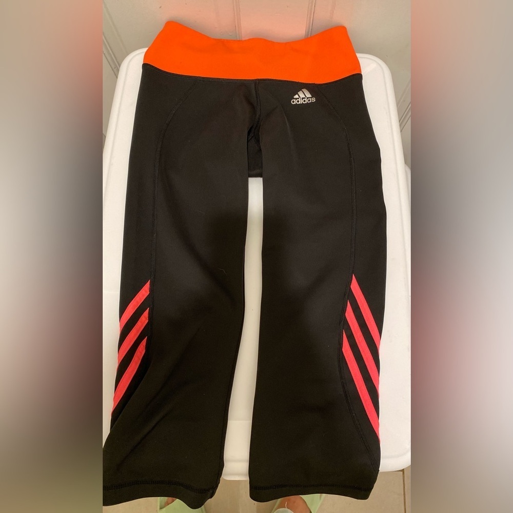 Adidas Kids Black and Orange Leggings - Picture 2 of 2